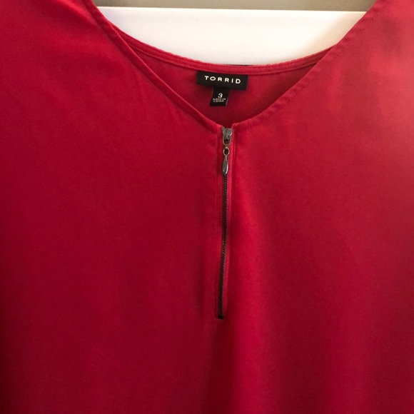 Bright Red Zipper Front Blouse - Picture 2 of 3